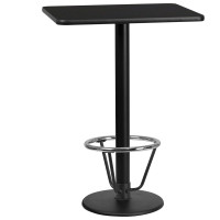 Flash Furniture XU-BLKTB-2430-TR18B-3CFR-GG 24'' x 30'' Rectangular Black Laminate Table Top with 18'' Round Bar Height Table Base and Foot Ring 
